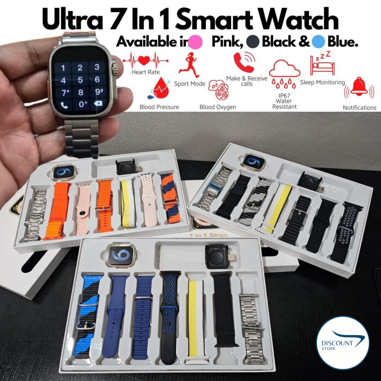 Y20 Ultra 7 in 1 Smart Watch - (7 FREE Watch Straps)
