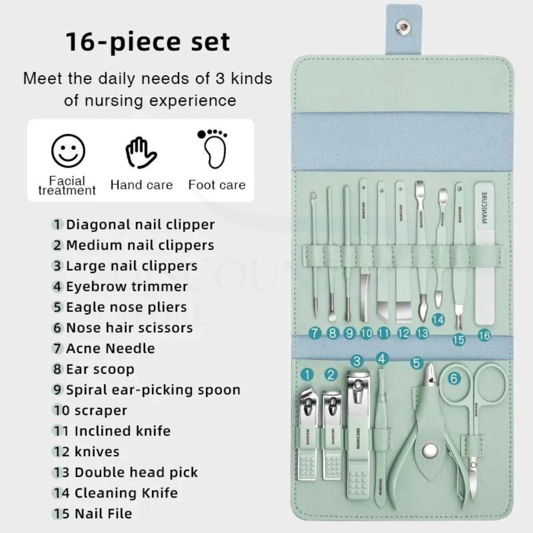 16 Pcs Stainless Steel Manicure Set - (IMPORTED)