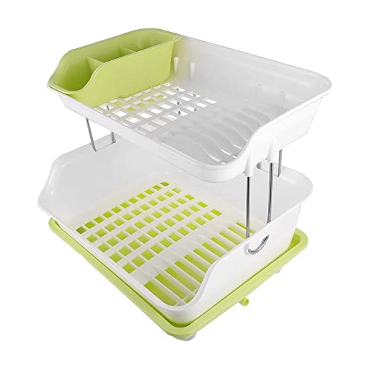 Multipurpose Draining Dish Rack Double Layer Dish Drainer Rack Green Color