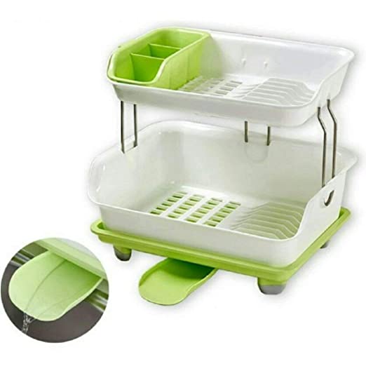 Multipurpose Draining Dish Rack Double Layer Dish Drainer Rack Green Color