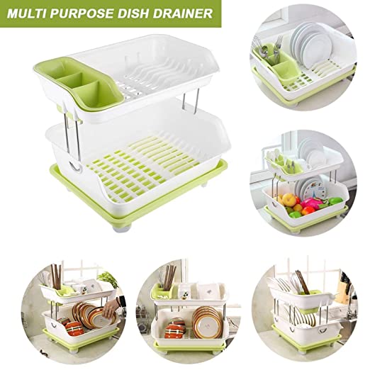 Multipurpose Draining Dish Rack Double Layer Dish Drainer Rack Green Color