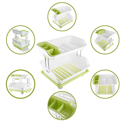 Multipurpose Draining Dish Rack Double Layer Dish Drainer Rack Green Color