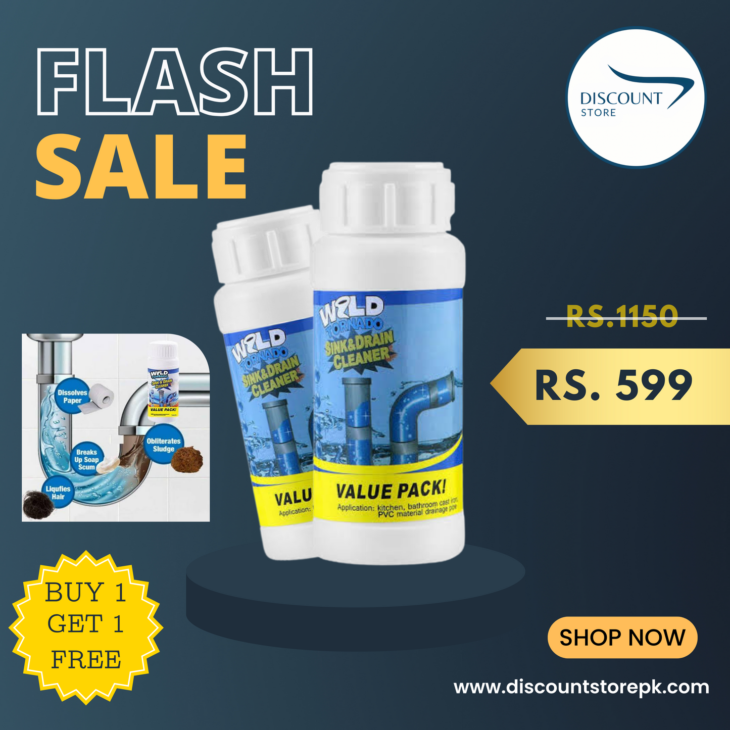 SALE - Powerful Sink & Drain Cleaner | Buy 1 Get 1 Free Offer