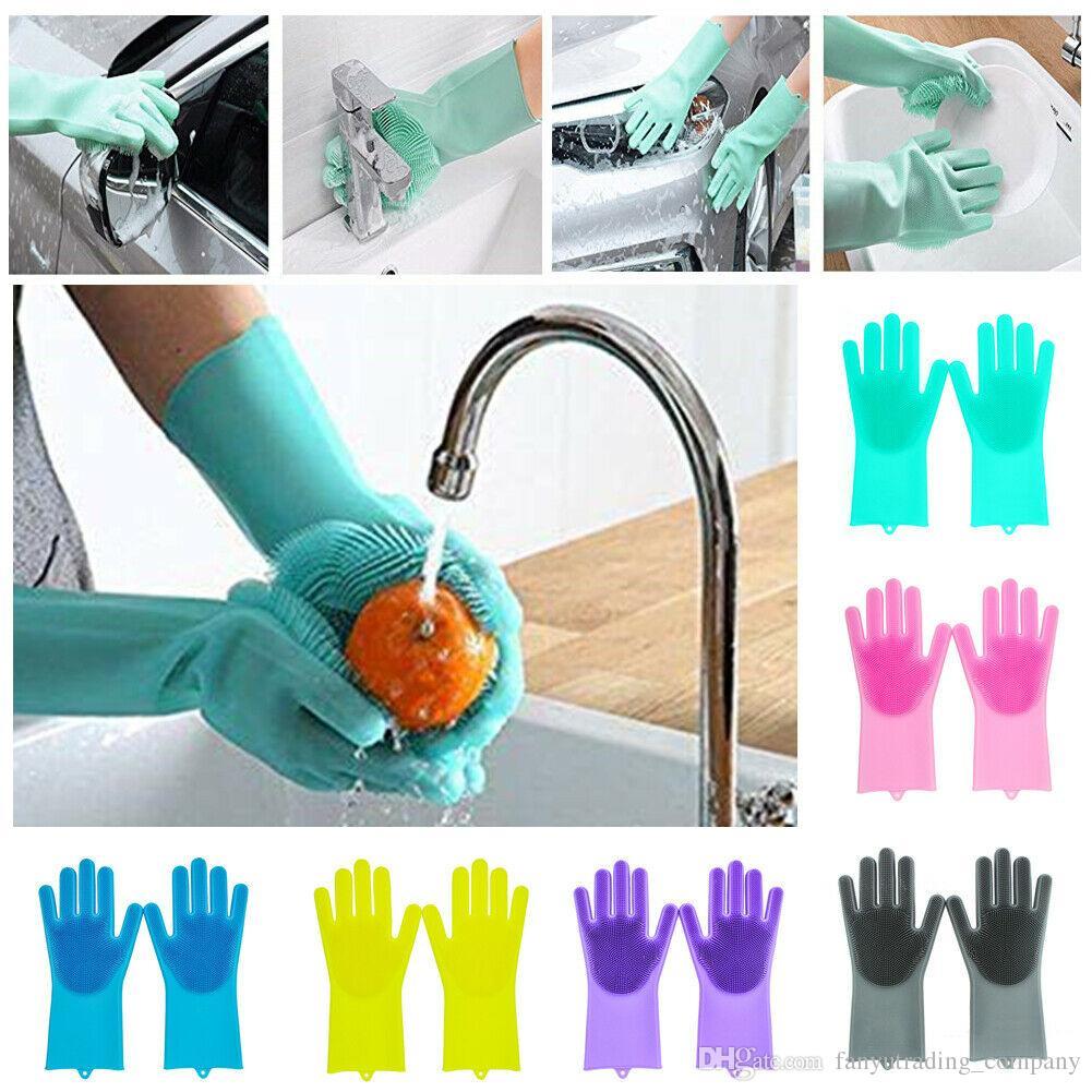 1 Pair Silicone Gloves Kitchen Cleaning Dishwashing Gloves Magic