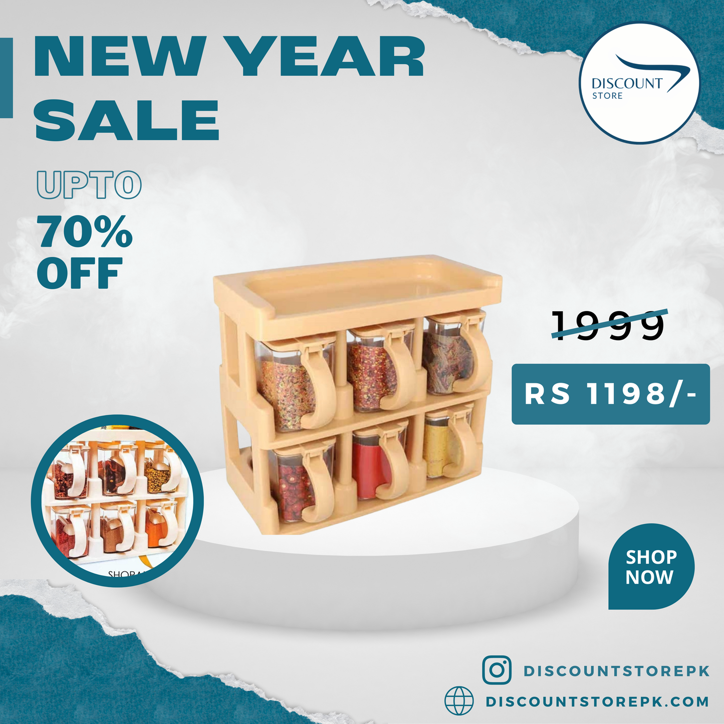 MasterChef Spice Rack With 6 Spice Jars – Beige