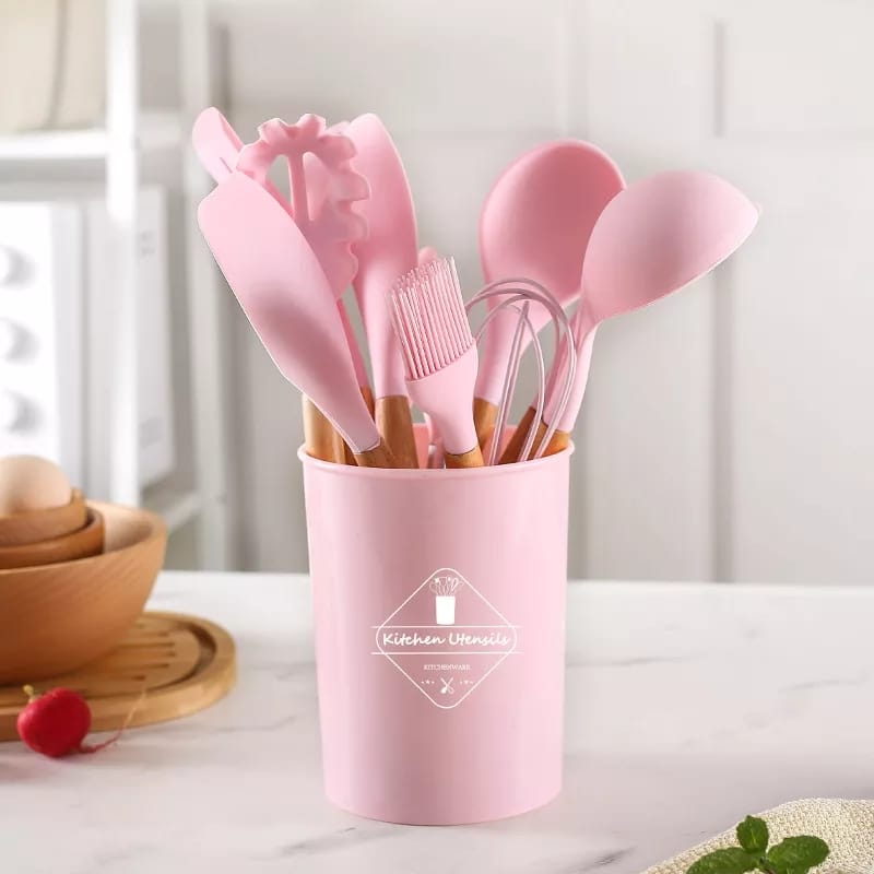 12pcs Pink Silicone Cooking Utensils Set