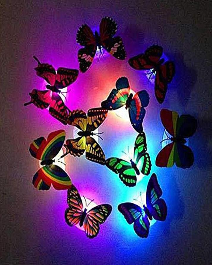 Pack of 6 Glowing LED Butterfly Wall Night Light Stickers
