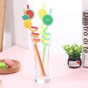 Pack Of 4 Reusable Kids Colorful Fruit Straws