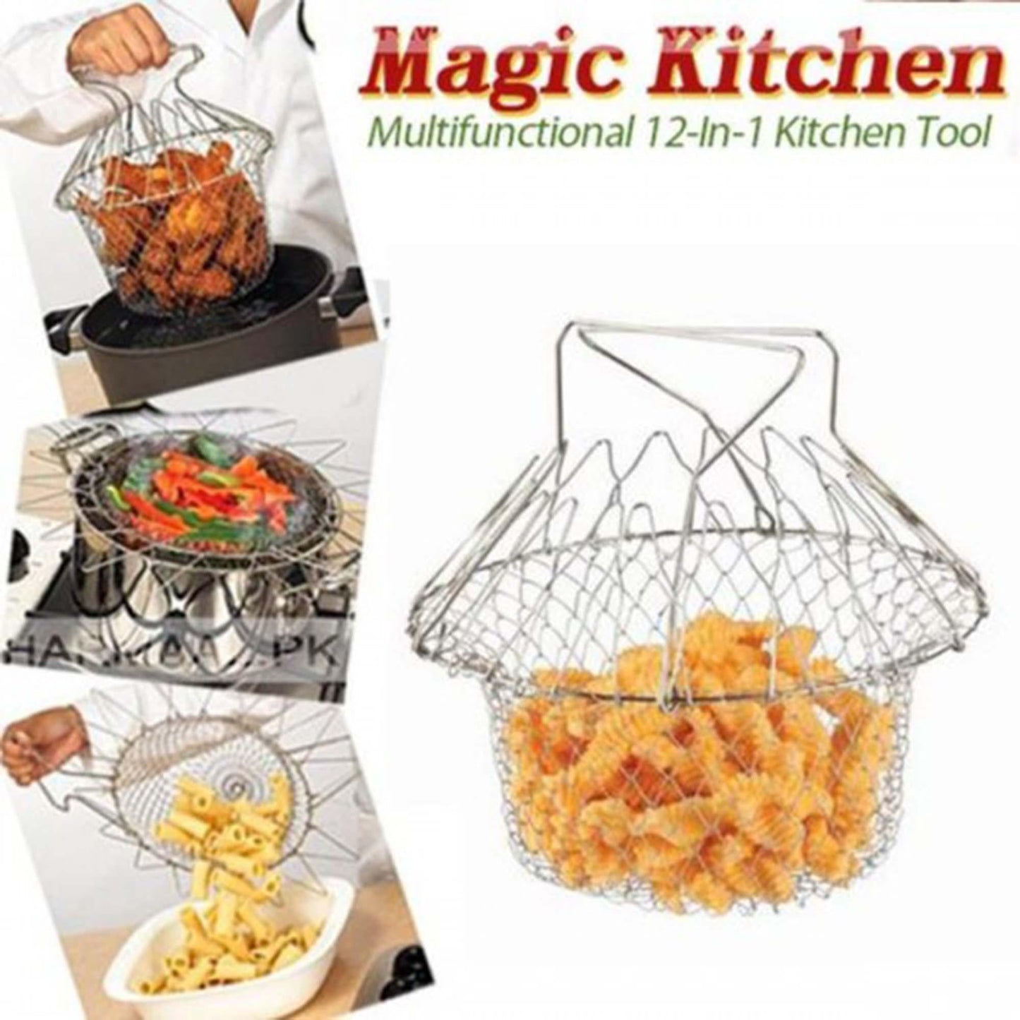 Chef Basket 12 in 1 Kitchen Tool Deluxe Boiler, Steamer, Strainer & Frying