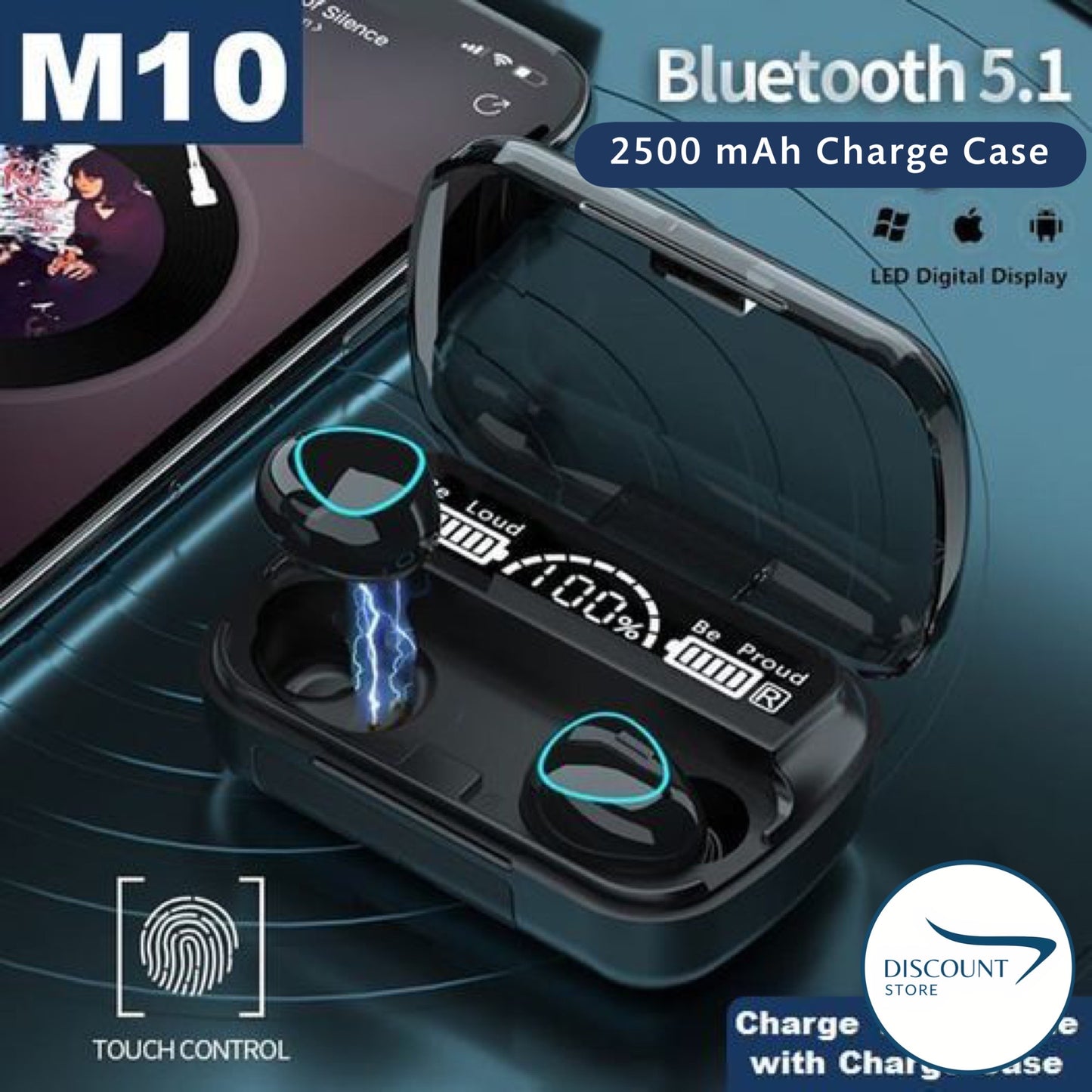 M10 Wireless TWS V5.1 EarBuds with Touch Display - (FREE Delivery)