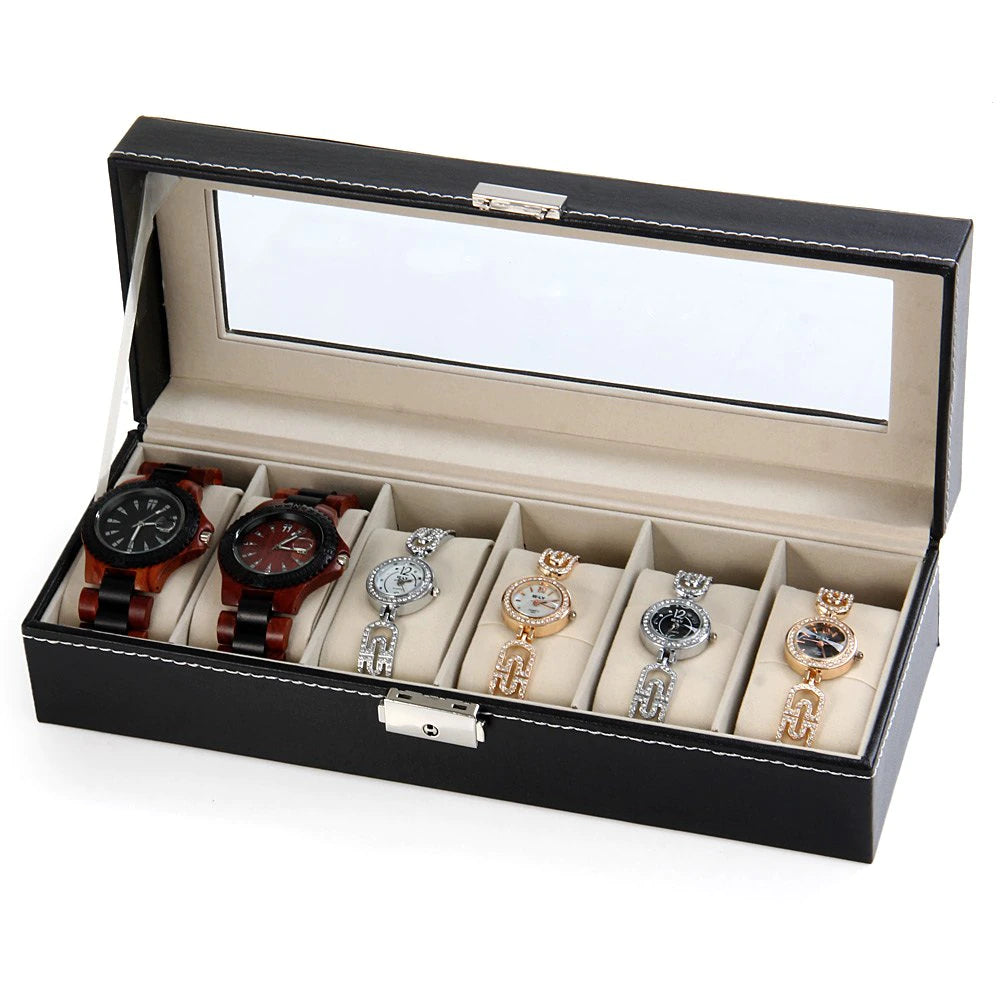 6 Grid Premium Leather Watch Display Box