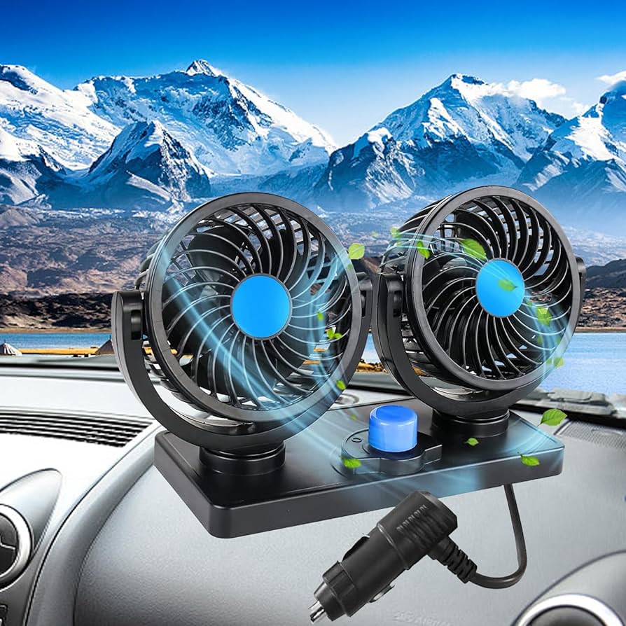 Adjustable 360° Rotational Dual Head Car Fan