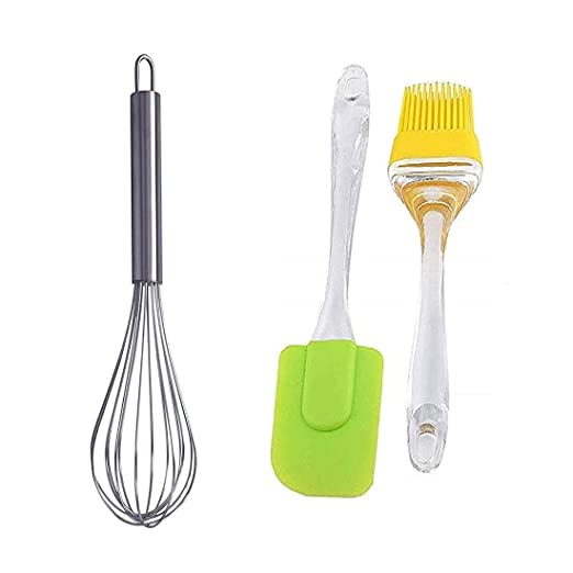 3 Pcs Silicone Spatula Plus Cooking Oiling Brush and Stainless Steel Whisk Egg Beater