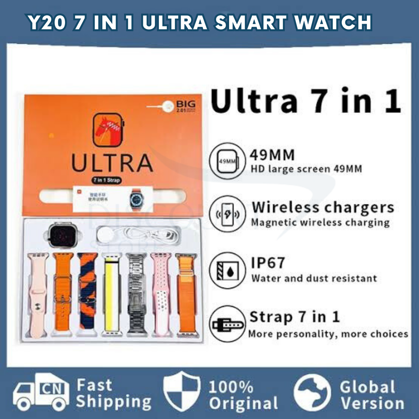 Y20 Ultra 7 in 1 Smart Watch - (7 FREE Watch Straps)