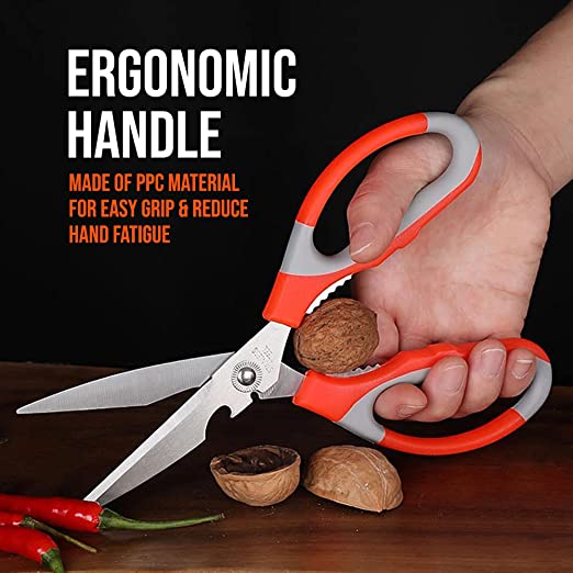 Stainless Steel Scissors for Kitchen Use with Nut Cracker & Bottle Opener