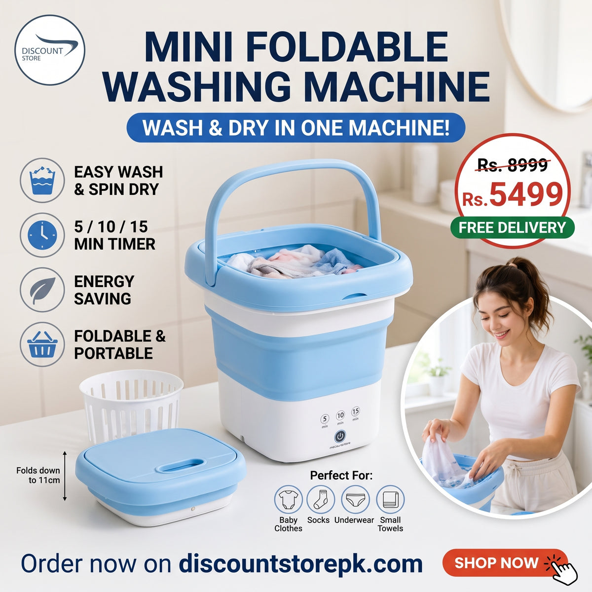 Mini Portable and Foldable Washing Machine