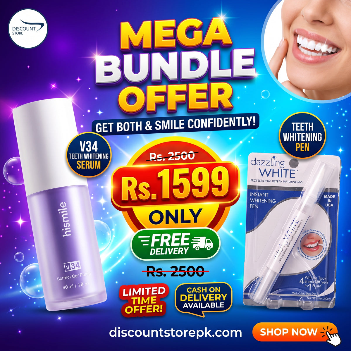 Teeth Whitening Bundle: V34 Colour Corrector Serum + Dazzling White Pen