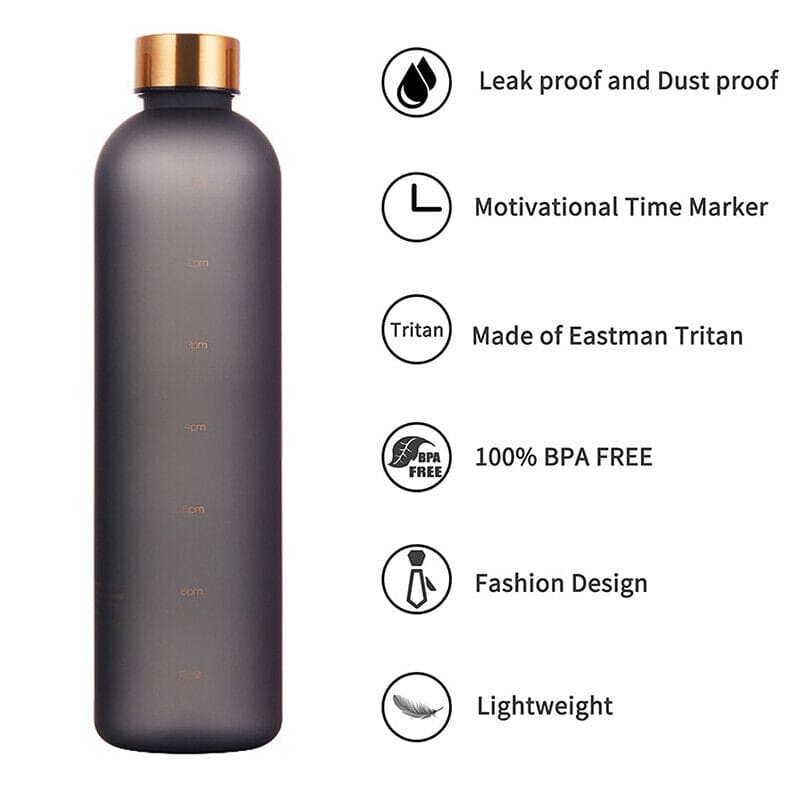 1L Motivational Water Bottle With Time Markings