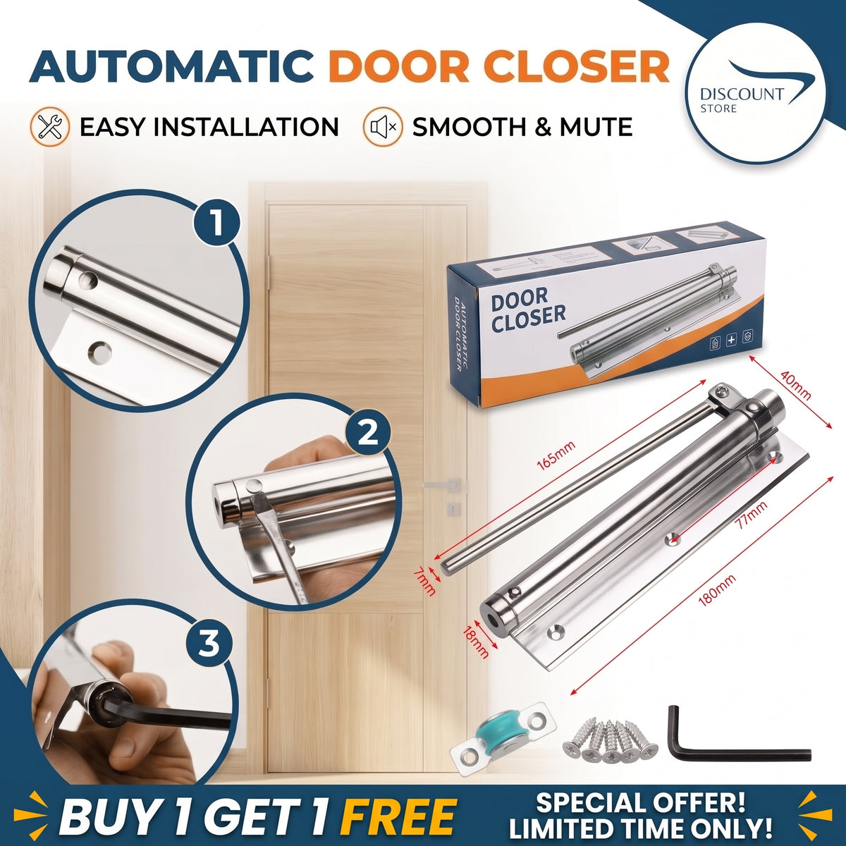 Adjustable Automatic Heavy Duty Door Closer – (BUY 1 GET 1 FREE)