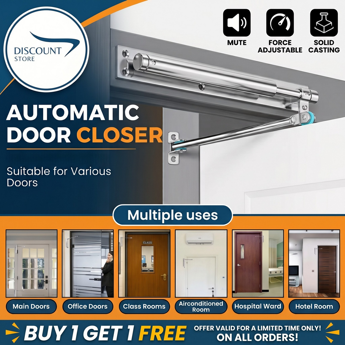 Adjustable Automatic Heavy Duty Door Closer – (BUY 1 GET 1 FREE)