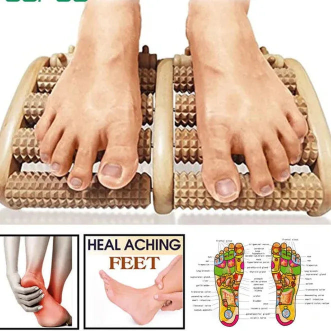 Wooden Foot Roller Massager | Manual Reflexology Therapy Tool for Pain Relief, Stress Relaxation & Foot Care