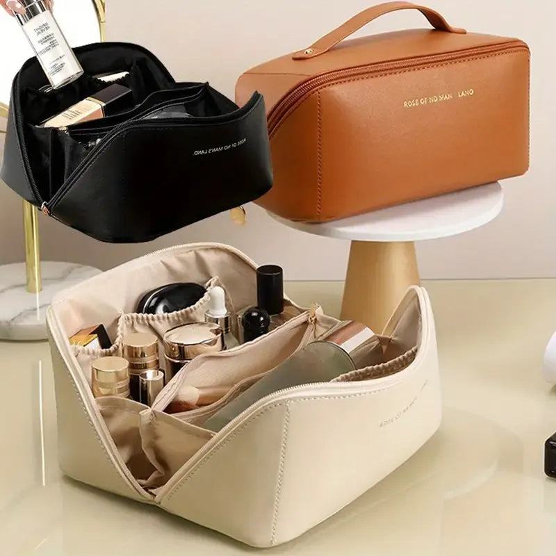 Leather Travel Portable Large Capacity Makeup Bag