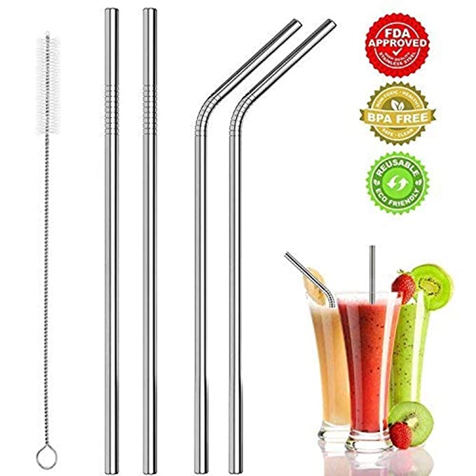 Reusable Stainless Steel Metal Straws with Brush