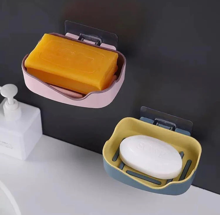 Self Adhesive Double Layer Soap Holder Wall Hanging Soap Box