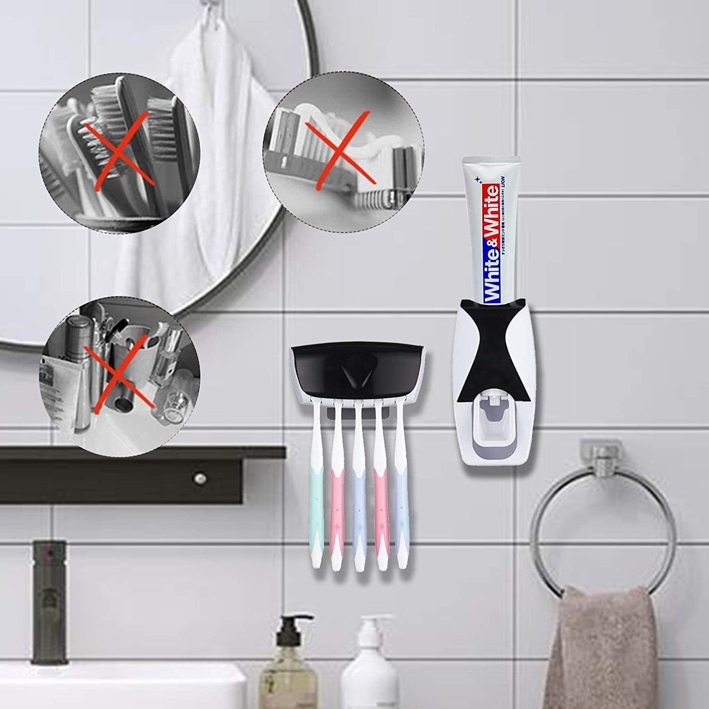 Automatic Toothpaste Dispenser & Toothbrush Holder Set