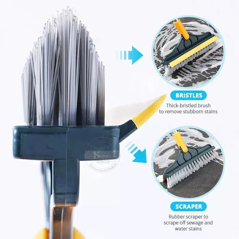 2 In 1 Floor Scrub Brush Long Handle Removable Wiper Magic Broom Brush