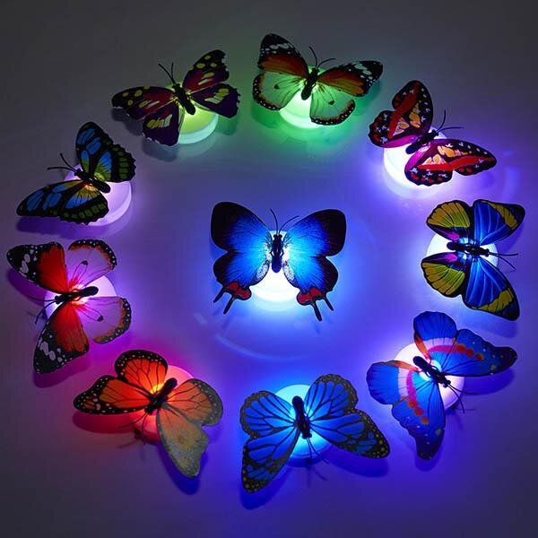 Pack of 6 Glowing LED Butterfly Wall Night Light Stickers