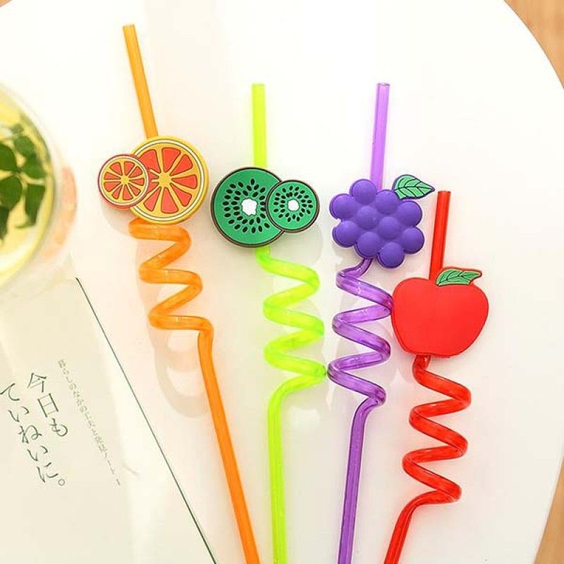 Pack Of 4 Reusable Kids Colorful Fruit Straws