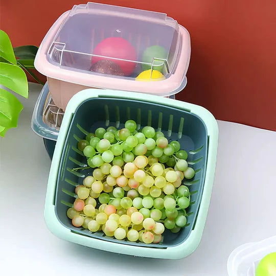 Multifunctional Double Layer Draining Basket With Lid