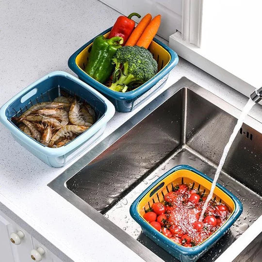 Multifunctional Double Layer Draining Basket With Lid