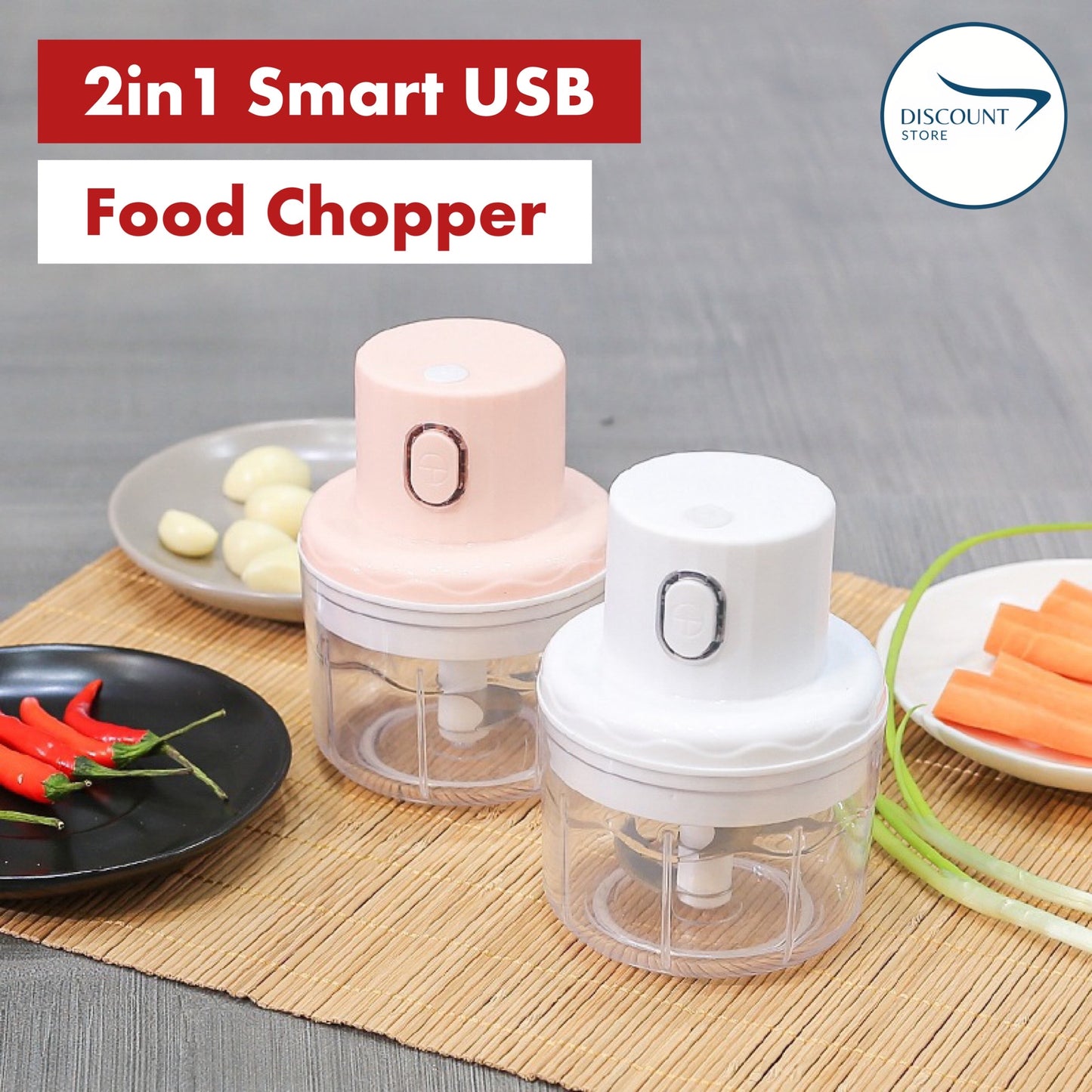 SALE - Rechargeable Electric Double Bowl Food Chopper (100 & 250ML) | FREE Delivery