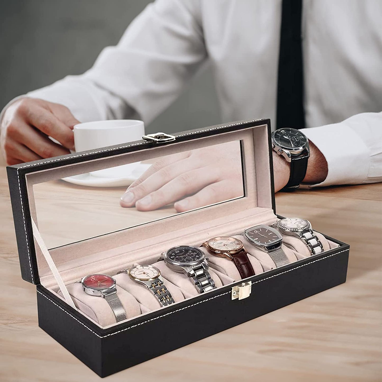 6 Grid Premium Leather Watch Display Box